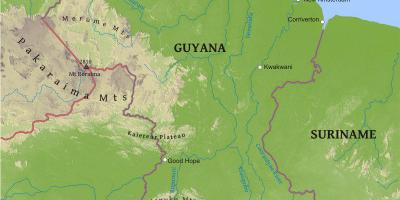Guyana haritası alçak kıyı ovaları gösteren 