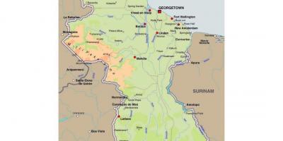 Guyana haritası kasabaları gösteriliyor 