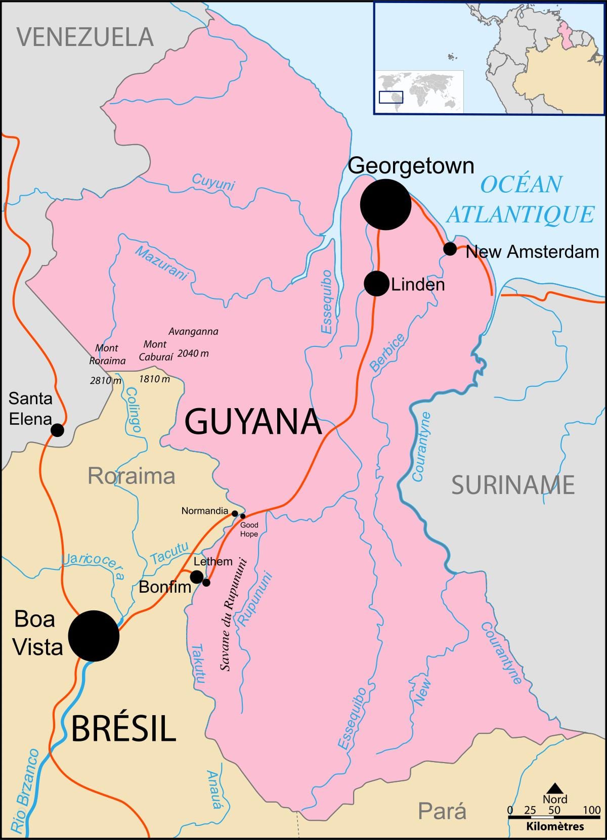 Guyana haritası dünya üzerindeki konumu