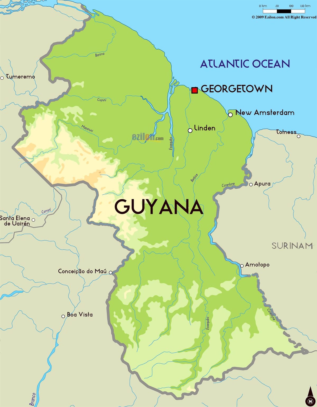 Guyana fiziki haritası göster