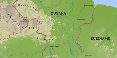 Guyana haritası alçak kıyı ovaları gösteren 